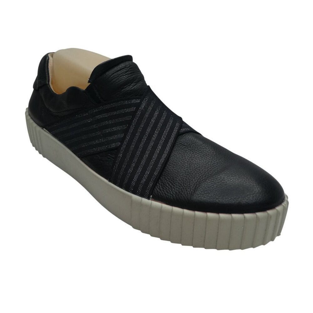 Romika Montreal Black Leather Criss Cross‎ Elastic Slip On Sneakers Womens 11